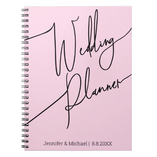 Carnet élégant script moderne simple wedding planner rose (Devant)