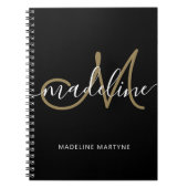 Carnet Élégant Script Monogram Black Gold (Devant)