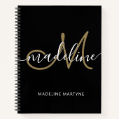 Carnet Élégant Script Monogram Black Gold (Devant)