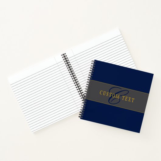 Carnet Élégant Script Monogram Dark Navy Blue Grey & Gold (Intérieur)