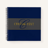 Carnet Élégant Script Monogram Dark Navy Blue Grey & Gold (Devant)