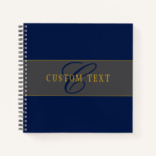 Carnet Élégant Script Monogram Dark Navy Blue Grey & Gold