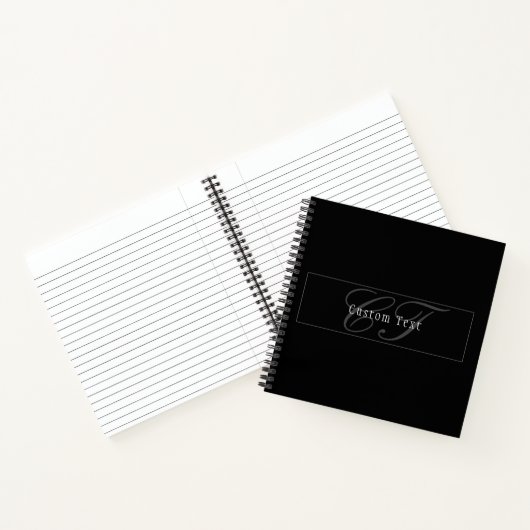 Carnet Élégant Script Monogramme modifiable noir gris bla (Intérieur)