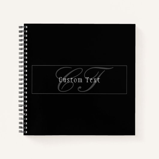 Carnet Élégant Script Monogramme modifiable noir gris bla (Devant)
