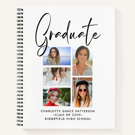 Carnet Élégant Script Multi Photo Graduate (Devant)