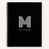 Carnet Élégant script noir blanc Monogramme (Devant)
