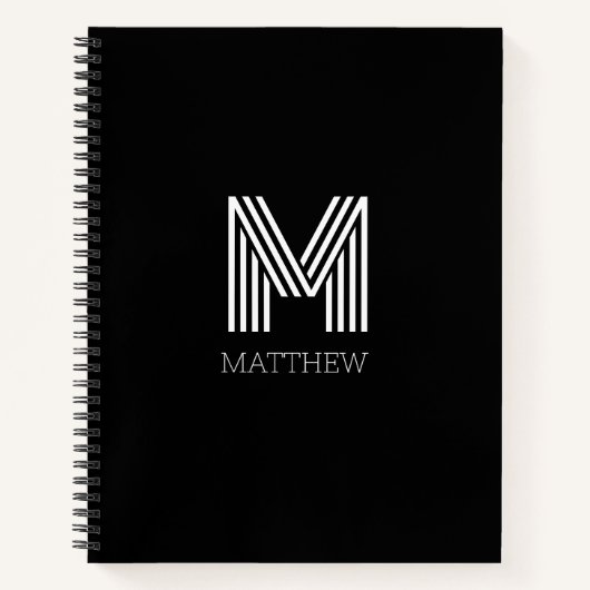 Carnet Élégant script noir blanc Monogramme (Devant)