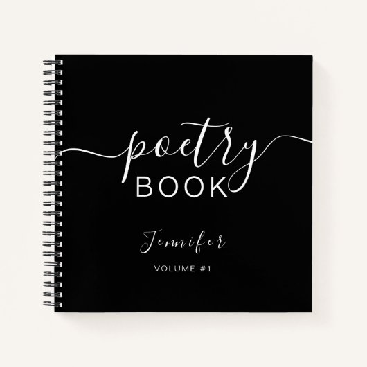 Carnet Élégant Script Noir Votre Nom Poésie (Devant)