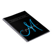 Carnet Élégant script personnalisé Monogramme noir bleu (Côté Droit)