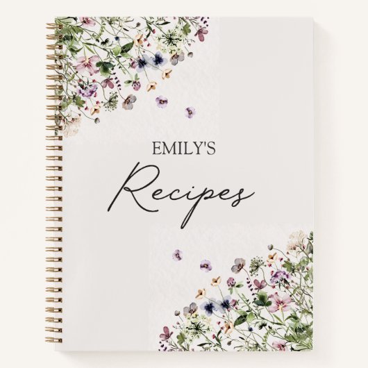 Carnet Élégant Script Ressort Purple Fleur sauvage Recett (Devant)