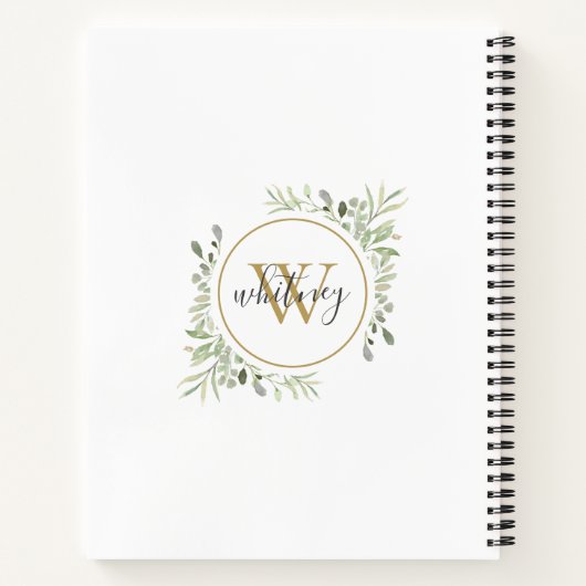 Carnet Élégant Script Verdure Chic or Monogramme (Dos)