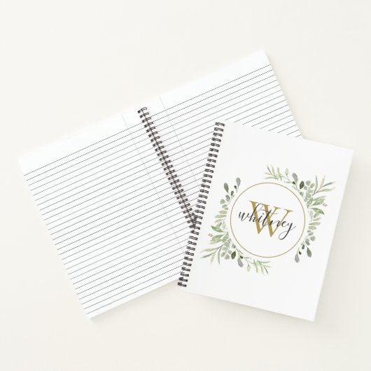Carnet Élégant Script Verdure Chic or Monogramme (Intérieur)