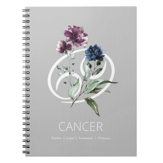 Carnet Élégant signe floral Zodiac Star Cancer (Devant)