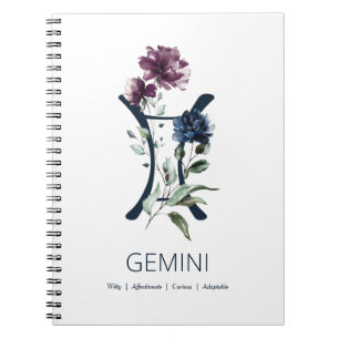 Carnet Élégant signe floral Zodiac Star Gemini