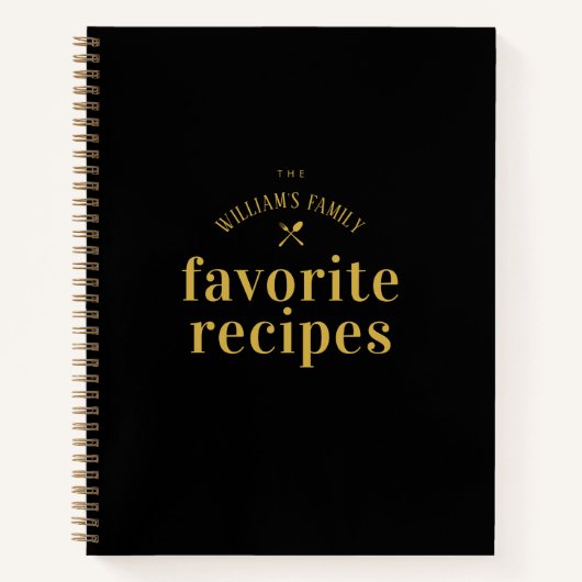 Carnet Elégant stylish tendance Noir et Or Blank Recette (Devant)