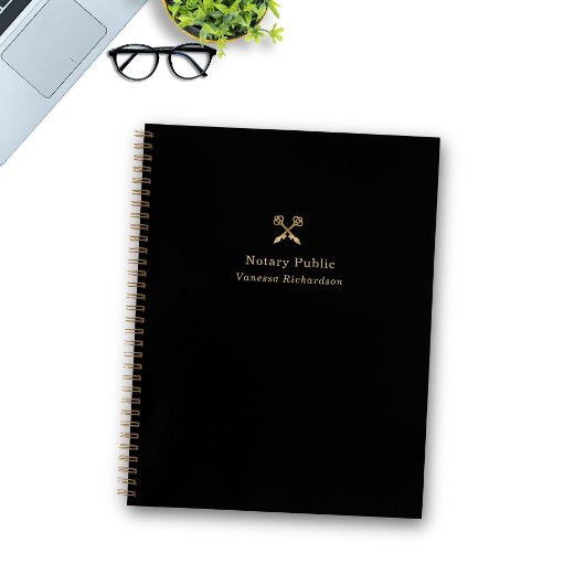 Carnet Élégant stylo noir et or Logo Notaire moderne