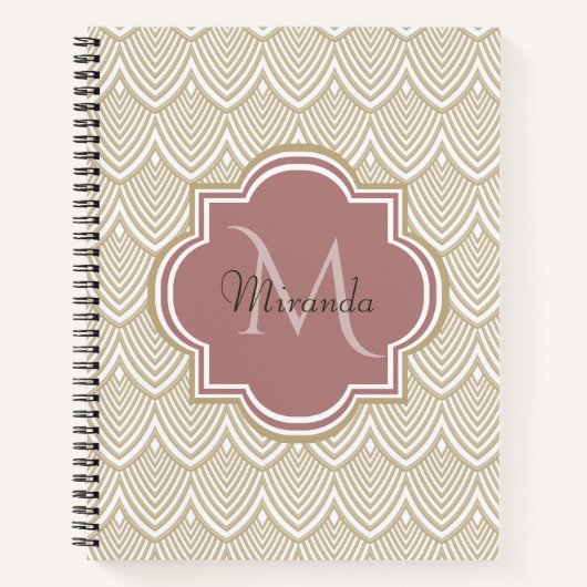 Carnet Élégant Tan Arched Scallops Mauve Monogramme Nom (Devant)