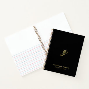 Carnet Élégant Tendance Script Monogrammé Noir Et Or