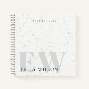 Carnet Élégant Terrazzo Rustique Pierre gris Nom Monogram