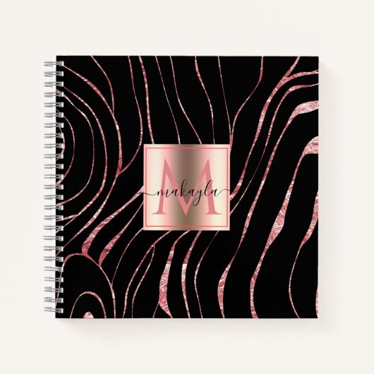 Carnet Élégant tigre or Rose rayé noir (Devant)