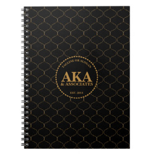 Carnet Elégant Trellis d'or noir Monogramme spirale