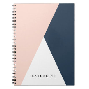 Carnet Elégant triangle géométrique rose et bleu marin