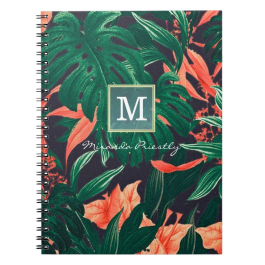 Carnet Élégant Tropical Floral moderne cadre or Monogramm (Devant)
