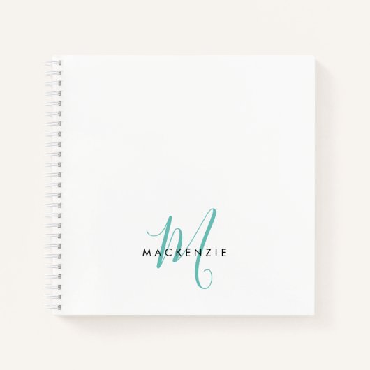 Carnet Élégant Turquoise de script blanc moderne Monogram (Devant)