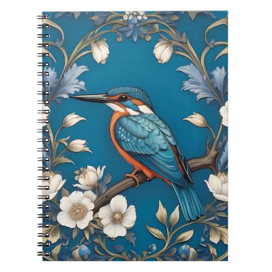 Carnet Élégant turquoise Kingfisher Bird Floral (Devant)