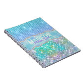 Carnet Elegant Turquoise unicorn faux glitter monogram No (Côté Droit)