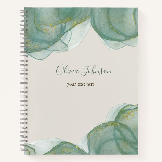 Carnet Elégant Vert Parties scintillant or Aquarelle (Devant)