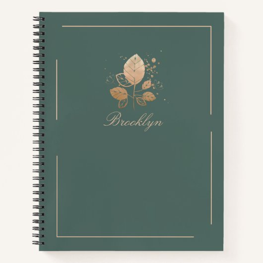 Carnet Elégant Vert & Rose Or Floral Personnalisé (Devant)