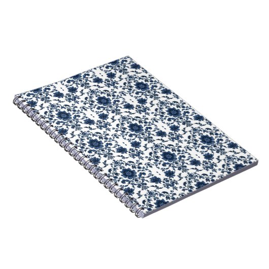 Carnet Elegant Victorian Damask Flower Pattern Navy Blue  (Côté Droit)