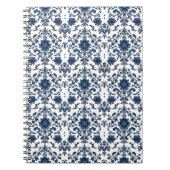 Carnet Elegant Victorian Damask Flower Pattern Navy Blue  (Devant)