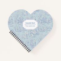 Elégant vintage bleu gris toile de jouy coeur