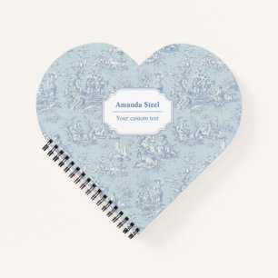 Carnet Elégant vintage bleu gris toile de jouy coeur