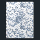 Carnet Élégant Vintage Français gravé Floral Toile-Blue<br><div class="desc">Elégant et orné vintage bleu et blanc toile de jouy motif avec fleurs exotiques,  vignes et feuillage entrelacés de guirlandes et paniers de roses. Ce motif a été adapté d'un fragment textile français historique vers 1910 dans la collection Smithsonian. Motif est haute résolution mais ne peut pas être carrelé.</div>