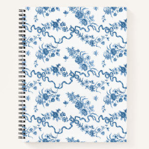 Carnet Élégant Vintage gravé Roses et rubans bleu Non