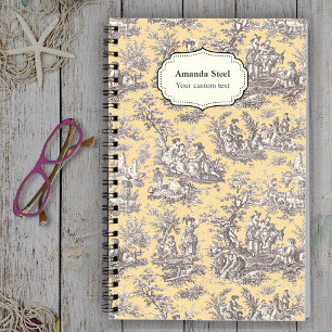 Carnet Elégant vintage jaune noir toile de jouy petit