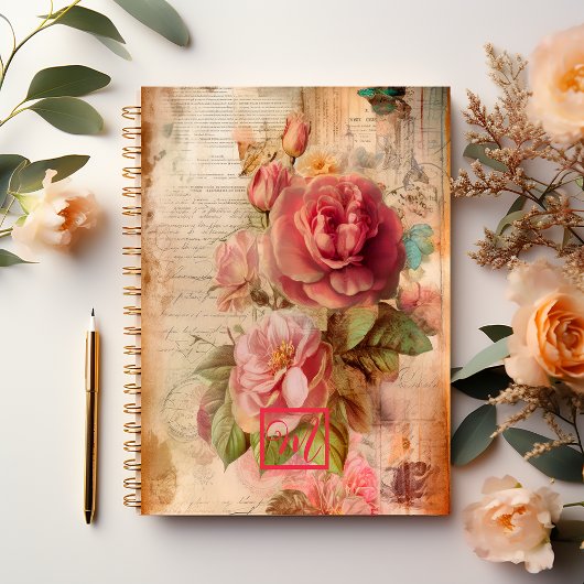 Carnet Élégant Vintage romantique rose floral