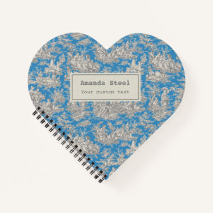 Carnet Elégant vintage turquoise toile de jouy coeur