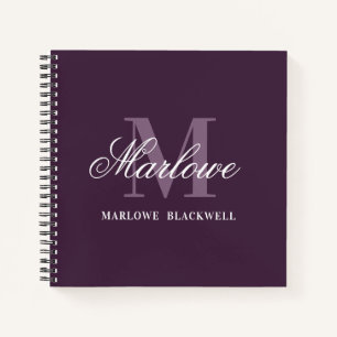 Carnet Élégant violet foncé blanc monogramme calligraphie