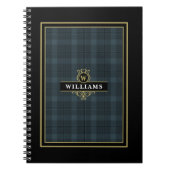 Carnet Élégant Vitre Noir Or Plaid Monogramme (Devant)