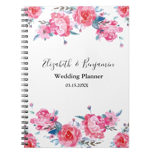 Carnet Élégant Wedding planner d'aquarelle rose (Devant)