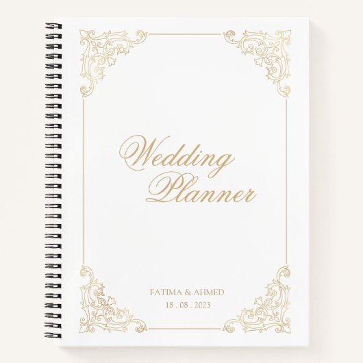Carnet Élégant Wedding planner musulman baroque d'or blan (Devant)