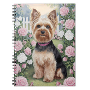 Carnet Elégant Yorkshire Terrier Rose Jardin Peinture