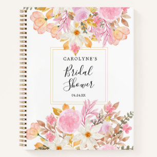 Carnet Elégante aquarelle blanche et rose Floral
