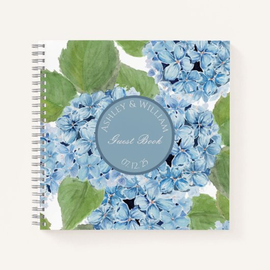 Carnet Elégante aquarelle bleu Hydrangea Mariage invité (Devant)