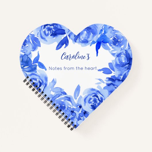 Carnet Elégante aquarelle bleue coeur rose (Devant)