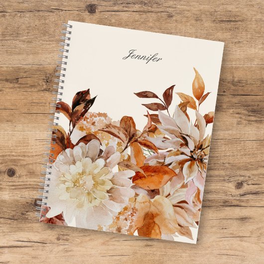 Carnet Elégante aquarelle d'automne Floral avec nom Carne